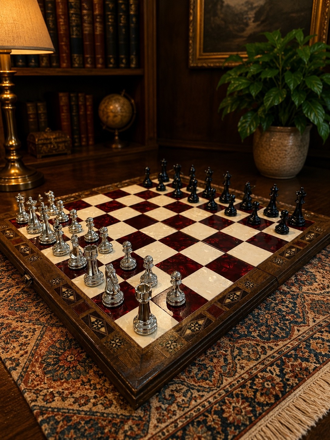 Handmade Walnut Wood Foldable Large Chess Board (Pieces included)