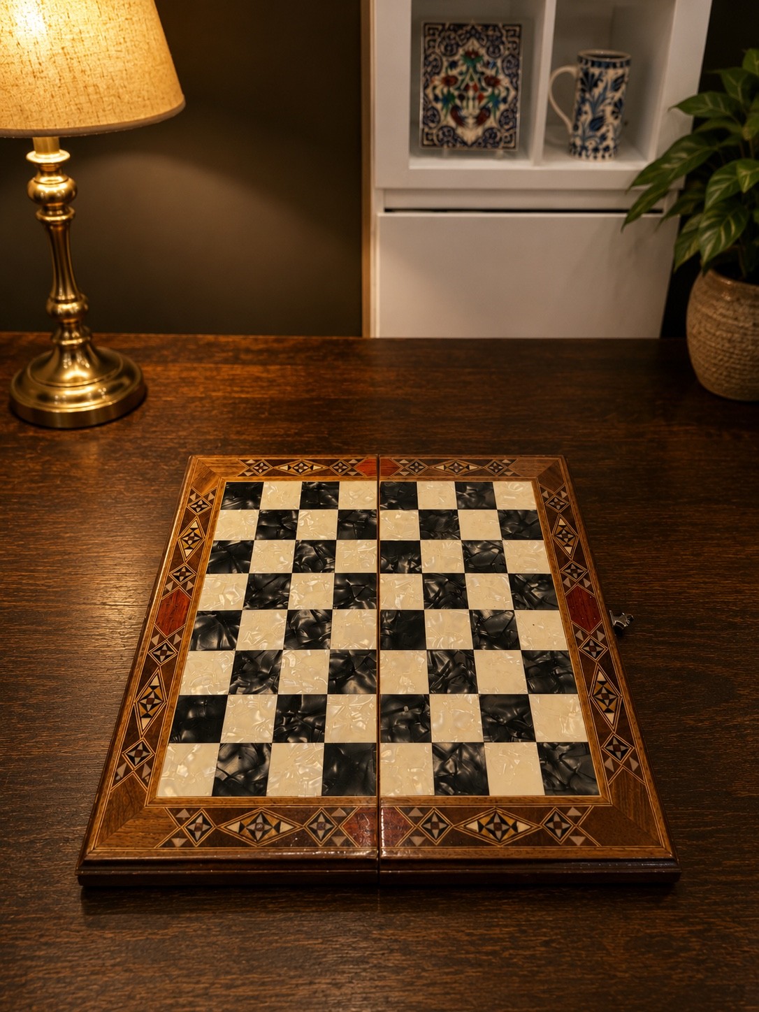 Handmade Walnut Wood Foldable Medium Chess Board (Pieces included)