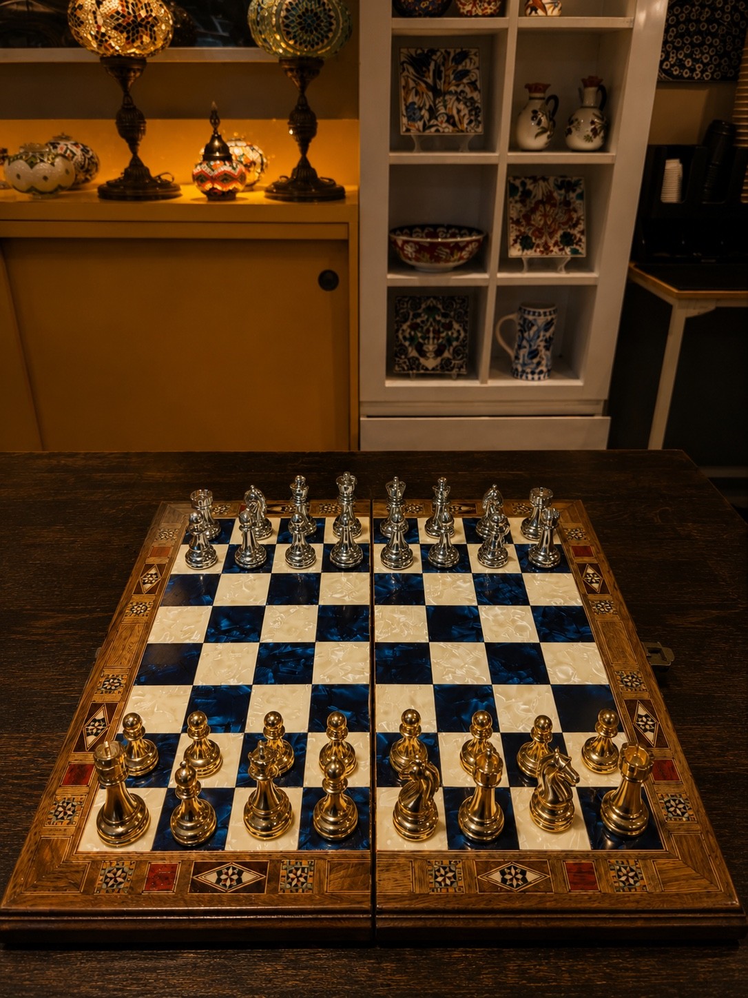 Handmade Walnut Wood Foldable Medium Chess Board (Pieces included)